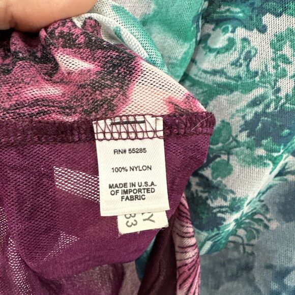 Express Vintage Y2K Purple Pink Floral Mesh Long Sleeve Top Womens Size M Art - Picture 9 of 10